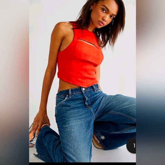 Free People Tops - NWT Free People Sneak A Peek Top Smocked Cutout Sleeveless Blouse Cherry Hearts